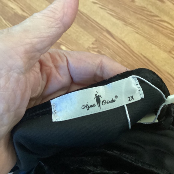 Agnes Orinda Black Crushed Velvet Spaghetti Strap Peplum Tank Top Size 2X - Picture 7 of 8